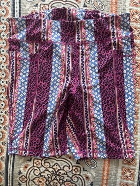 Vibrant Stripe & Leopard Print Bike Shorts